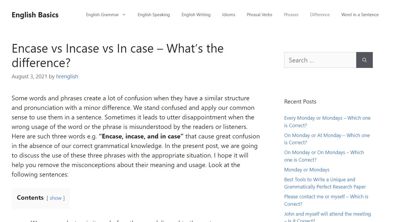 Encase vs Incase vs In case - What's the difference? - English Basics